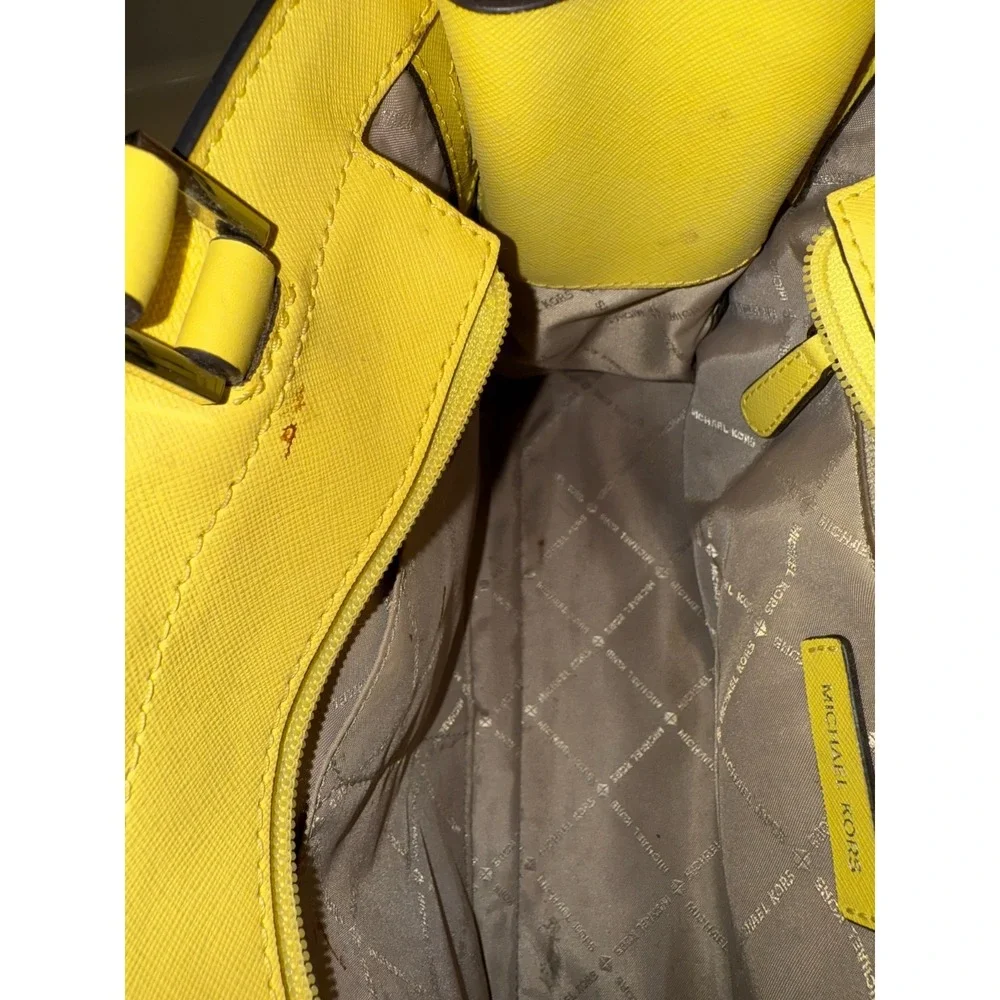 Michael Kors Leather Dillon Satchel Yellow Sunflower Purse Tote Crossbody Charm